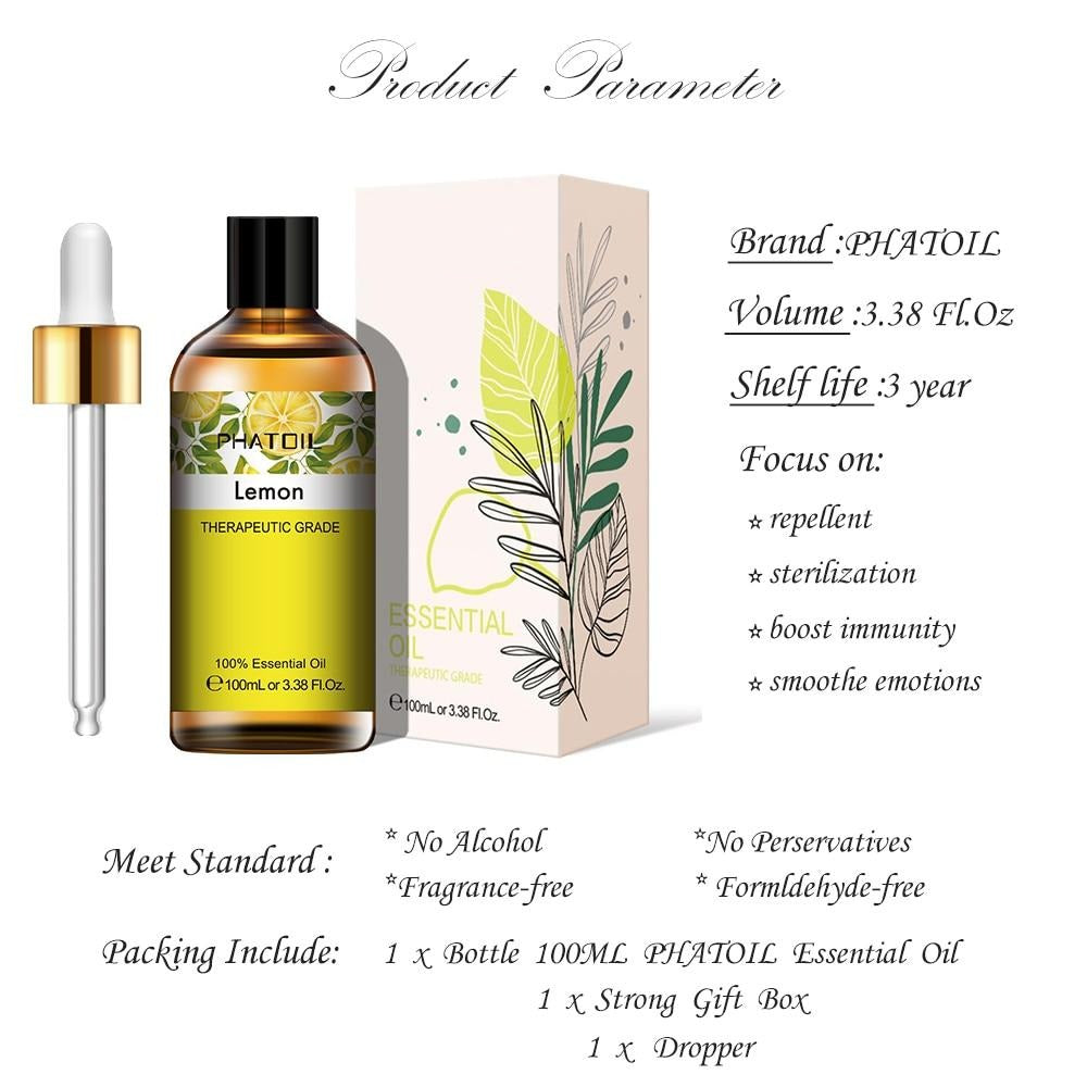 100ML Pure Natural Essential Oils Diffuser for Skin Care Rose Orange Lemon Lavender Rose Geranium Chamomile Avocado Aroma Oil|Essential Oil|