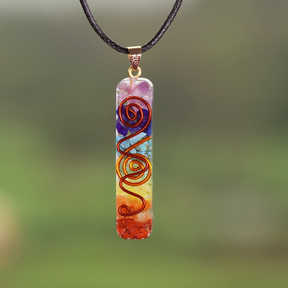Chakra Orgone Pendant Necklace Energy Healing Crystals Chips Tumbled Stones Mixed Orgonite Resin Necklace|Pendant Necklaces|