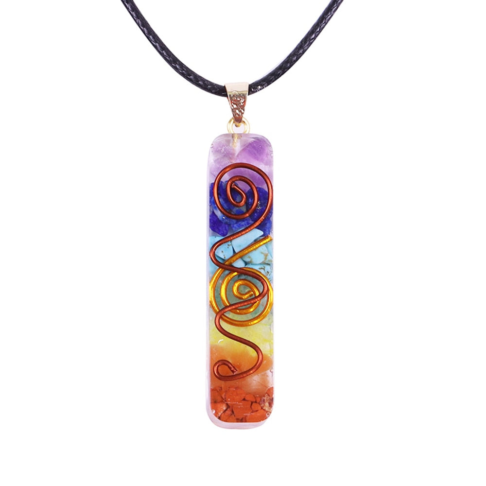 Chakra Orgone Pendant Necklace Energy Healing Crystals Chips Tumbled Stones Mixed Orgonite Resin Necklace|Pendant Necklaces|