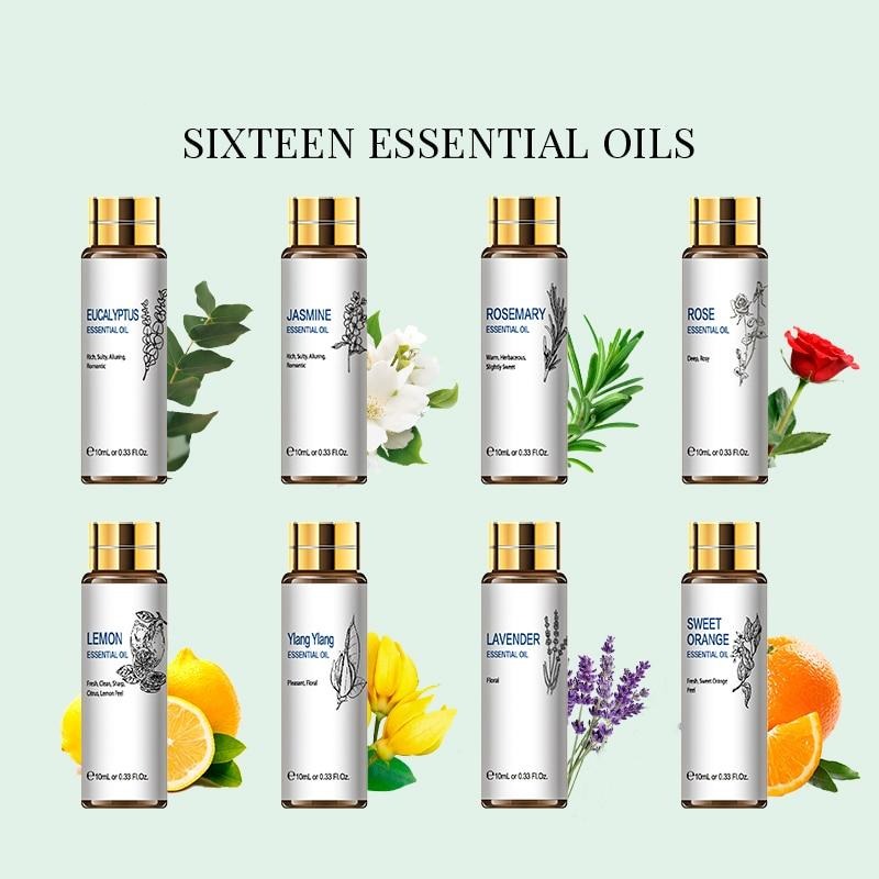 10ML 16pcs Essential Oils Set Diffuser Aroma Oil Vanilla Lavender Rose Sandalwood Jasmine Peppermint Oil