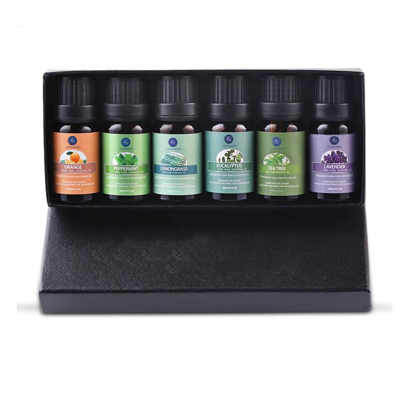 Pure Essential Oils 10ML 6pcs Gift Set Humidifier Aromatherapy Eucalyptus Peppermint Lemongrass Orange Tea Tree Oil