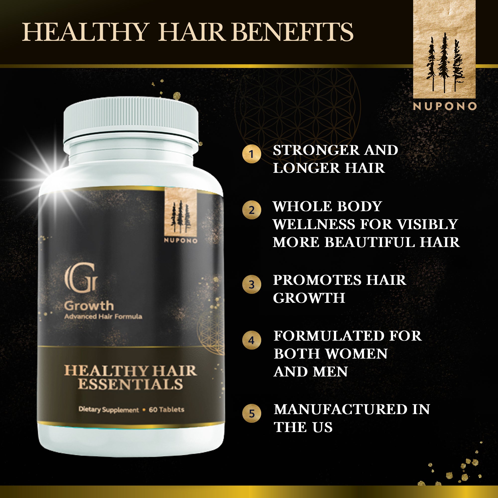 Healthy Hair Essentials 60 Tablets- Enhances Appearance of Hair and Promotes Hair Growth, Vitamin A, C, E, Thiamine, Vitamin B12, Vitamin B6