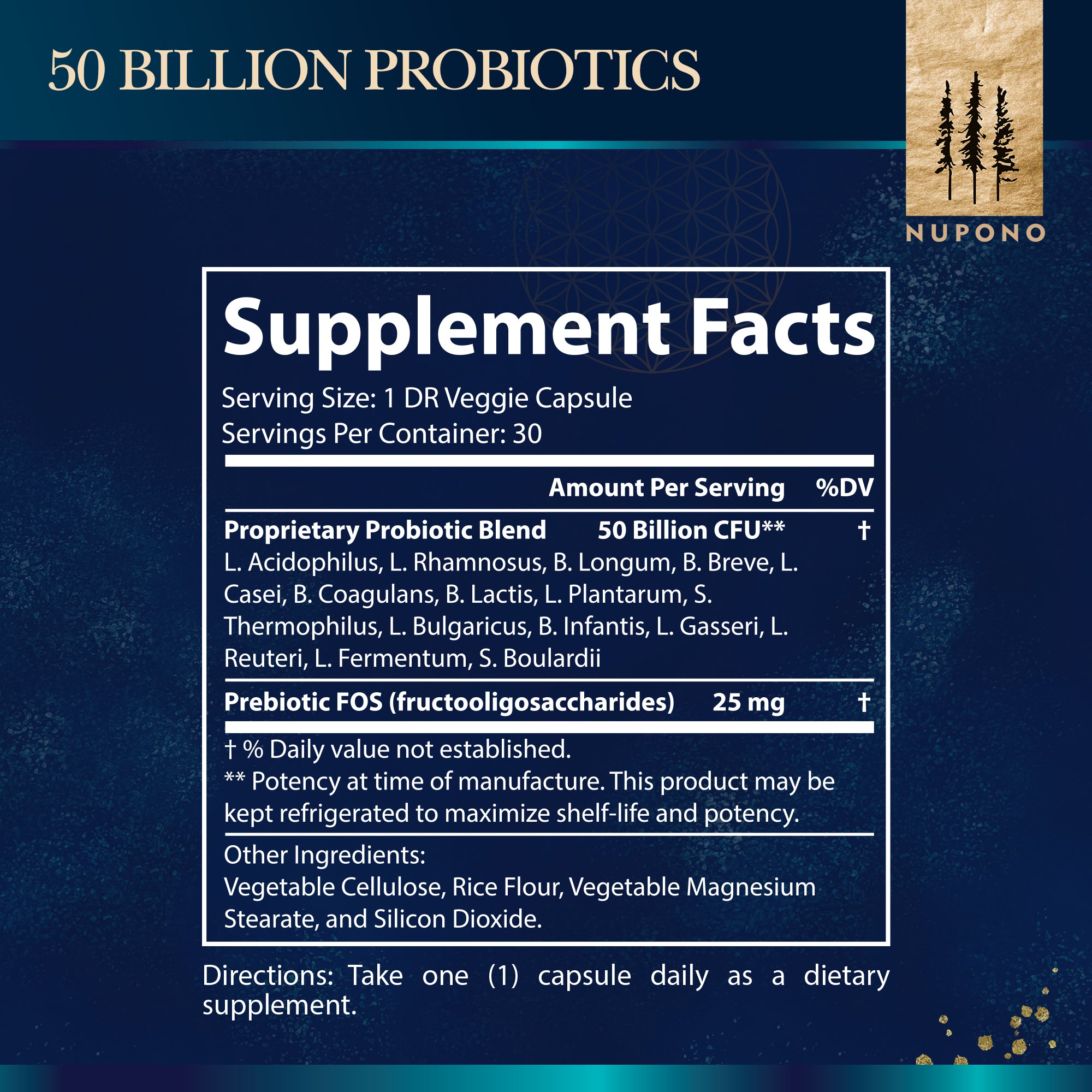 15 Strains 50 billion CFU Probiotic- Healthy Microbiome & Natural Digestive Function
