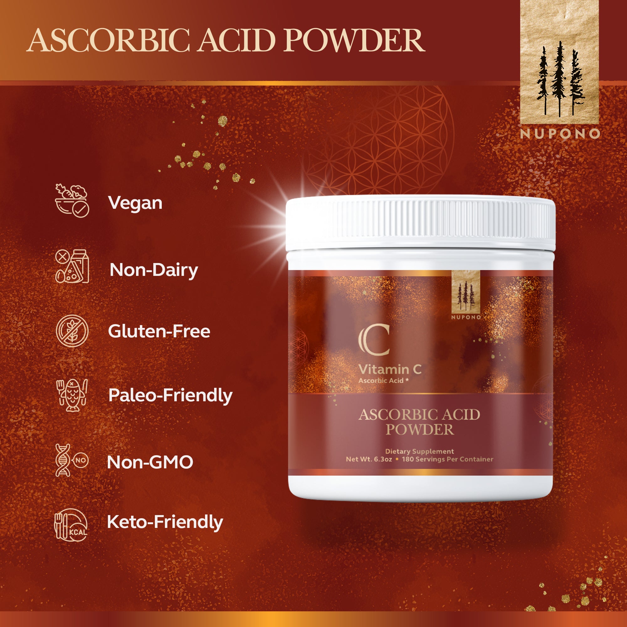 Ascorbic Acid Formula 180 Servings- Supports Health and Well-being, Boosts Immunity 100% Pure Vitamin C, Reduce Blood Uric Acid Levels
