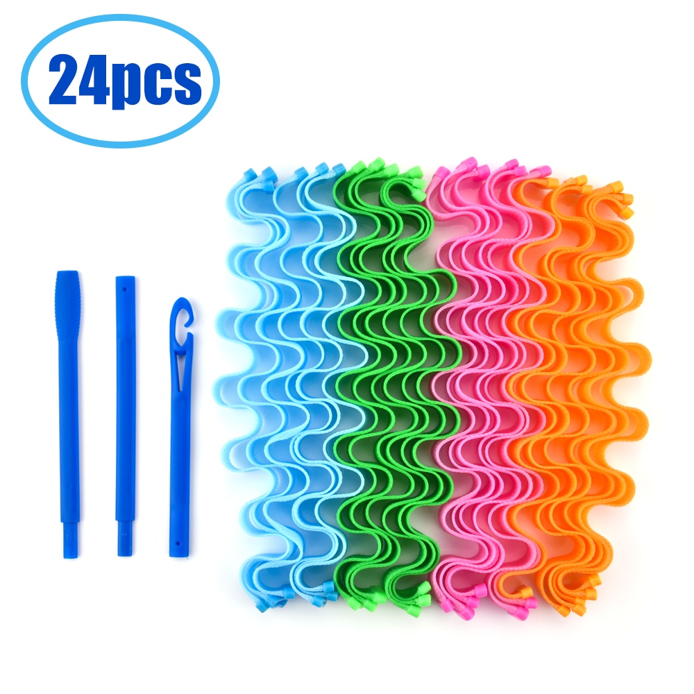 24/18Pcs No Heat Magic Hair Curlers Long Hair Spiral Ringlets Wave Curl Leverage Hair Rollers DIY Hair Styling Tools