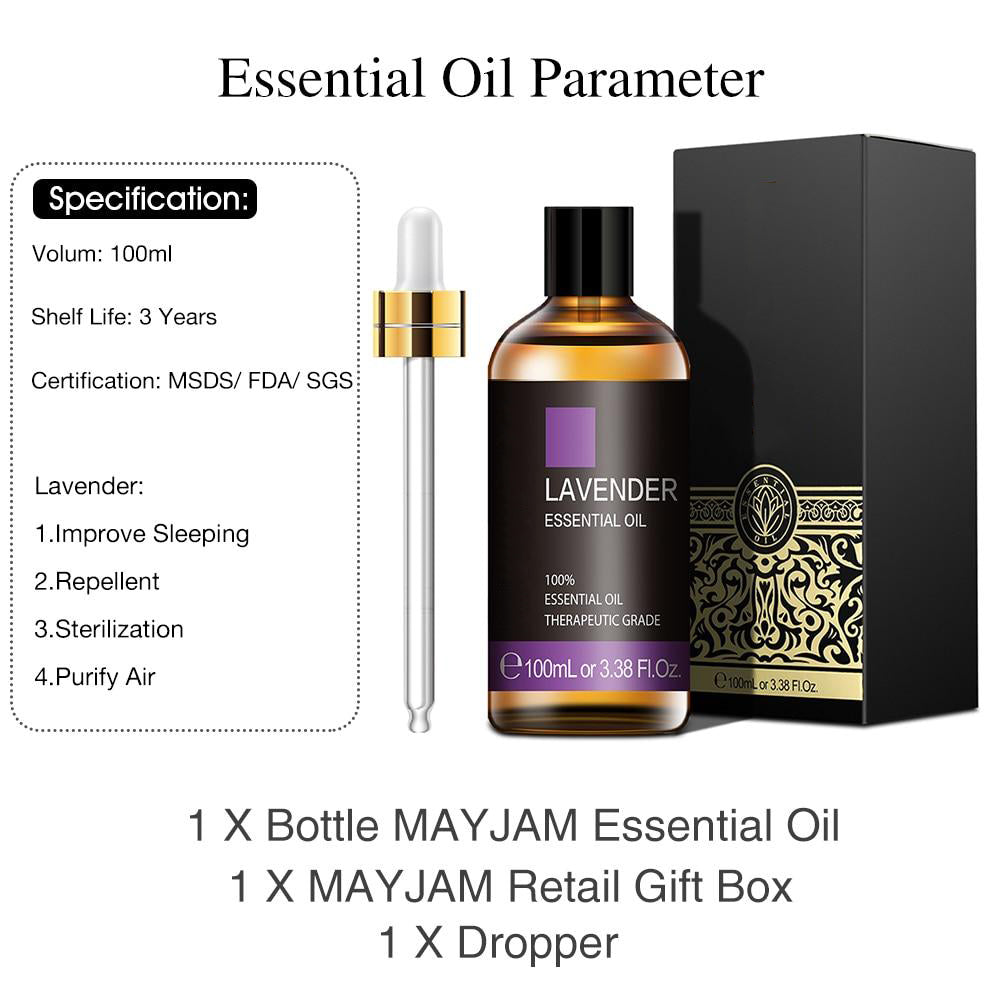 100ml Lavender Essential Oil Pure Natural Essential Oils for Help Sleeping Relaxing Diffuser Aroma Oil Rose Bergamot Ylang Ylang