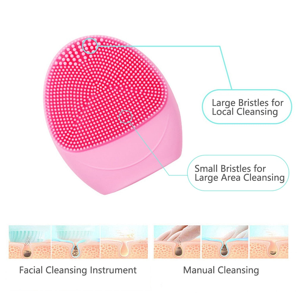 Facial Cleansing Brush Electric Face Cleanser Sonic Vibrating Waterproof Exfoliating Massaging Silicone Face Cleaning Brush|Powered Facial Cleansing Devices