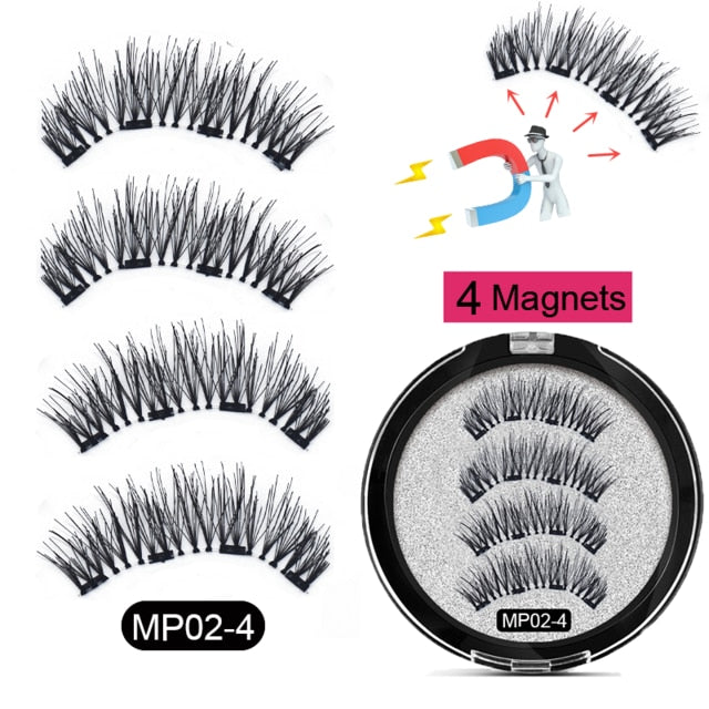 Magnetic Eyelashes with 4 Magnets, Reusable Handmade 3D False Eyelashes, Natural Eyelash Extensions With Magnetic Tweezers