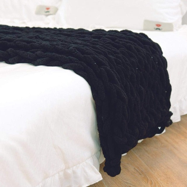 Chunky Knitted Blanket Weaving Blanket Mat Throw Chair Decor Warm Yarn Knitted Blanket Home Decor For Photography D30