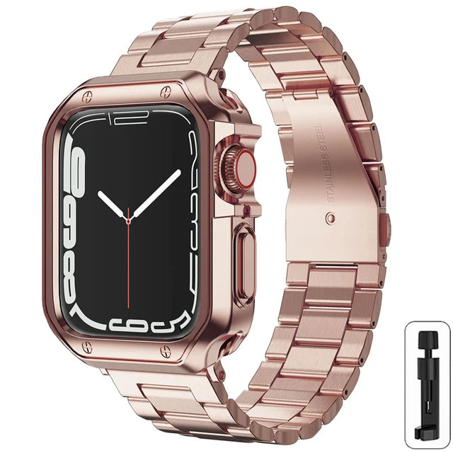 Metal Band+TPU Case for Apple Watch Ultra Strap 49mm 41mm 45mm 40mm 44mm Cover Stainless Steel Bracelet Series 8 7 6 SE 5 4 42mm