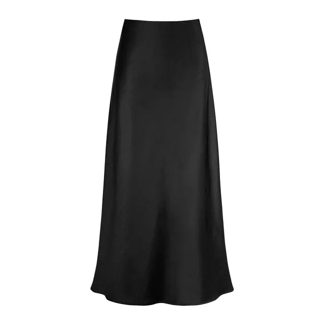 A-Line Pleated Long Skirts Summer Women 2024 Korean Skirt Streetwear Elastic Waist Solid Elegant Satin Dress платье For Ladies