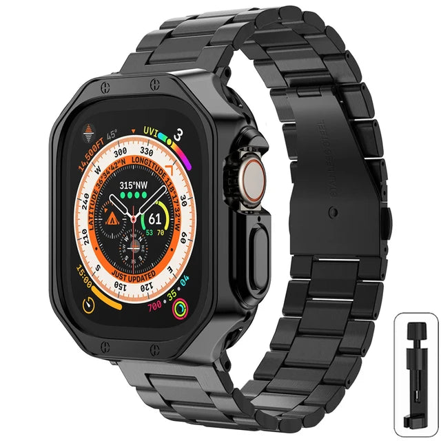 Metal Band+TPU Case for Apple Watch Ultra Strap 49mm 41mm 45mm 40mm 44mm Cover Stainless Steel Bracelet Series 8 7 6 SE 5 4 42mm