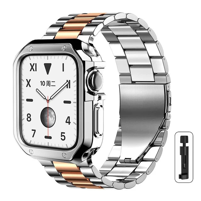 Metal Band+TPU Case for Apple Watch Ultra Strap 49mm 41mm 45mm 40mm 44mm Cover Stainless Steel Bracelet Series 8 7 6 SE 5 4 42mm