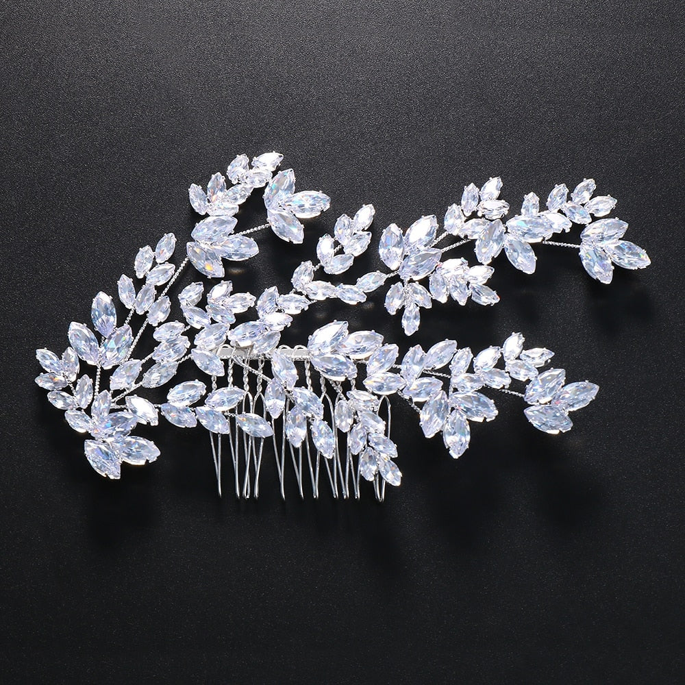 Luxury Zircon Bridal Leaf Hair Comb Headband for Women 2023 Elegant Jewelry Full CZ Wedding Headpiece Head Accessories| |