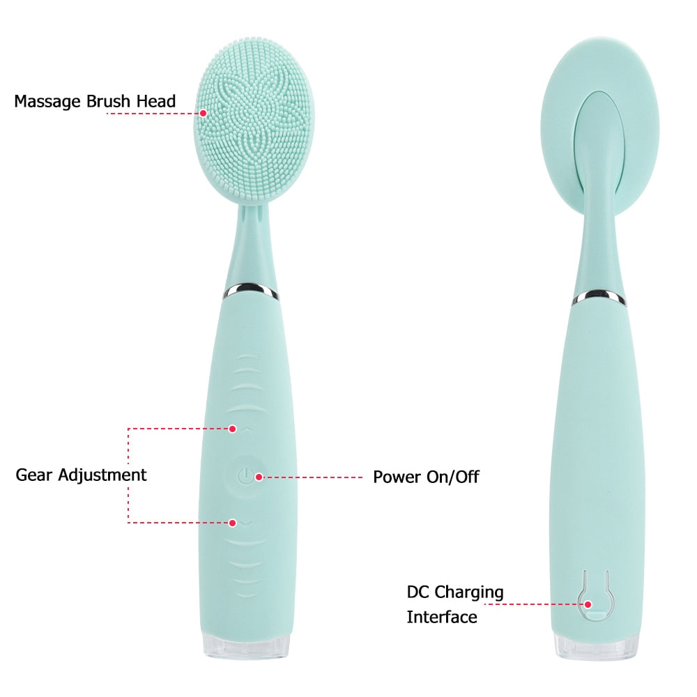 Portable Electric Face Silcione Cleaning Brush Pore Cleaner Wash Acne Blackhead Dirt Removal Ultrasonic Vibration Facial Massage