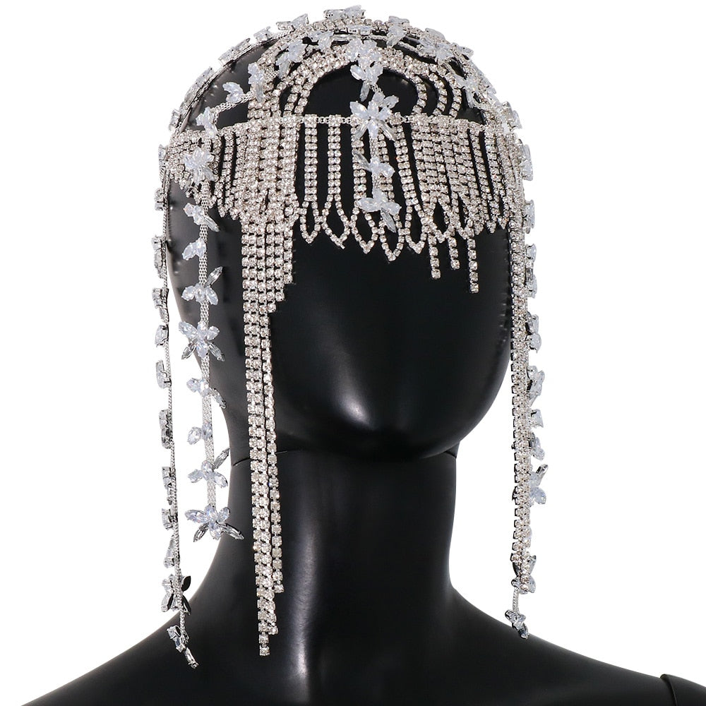 Zircon Tassel Head Chain Jewelry Indian For Women 1920s Flapper Cap Headpieces Bridal Art Deco Party Hair Accessories - Hair Jewelry
