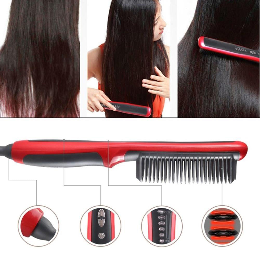 Multifunctional Beard Straightener Hair Styler Brush Tool Heat Ceramic Electric Straightening Iron Hair Curler Care Hot Comb