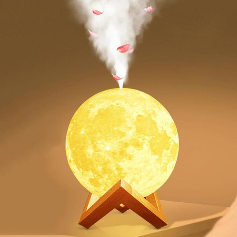 880mL Air Humidifier 3D Moon Lamp USB Aroma Ultrasonic Essential Oil Diffuser Purifier for Home Office Night Light Mist Purifier