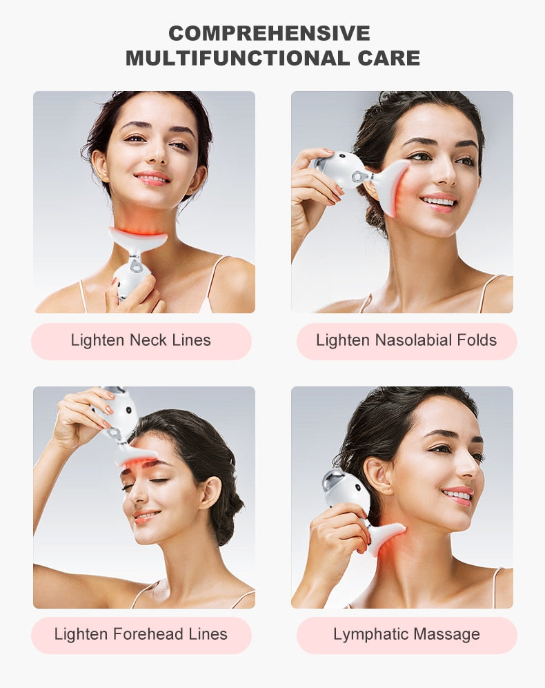3 Colors Led Facial Neck Massager Photon Therapy Heating Face Neck Wrinkle Removal Machine Reduce Double Chin Skin Lift