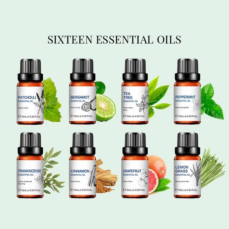 10ML 16pcs Essential Oils Set Diffuser Aroma Oil Lavender Rose Sandalwood Peppermint Orange Ylang Oil