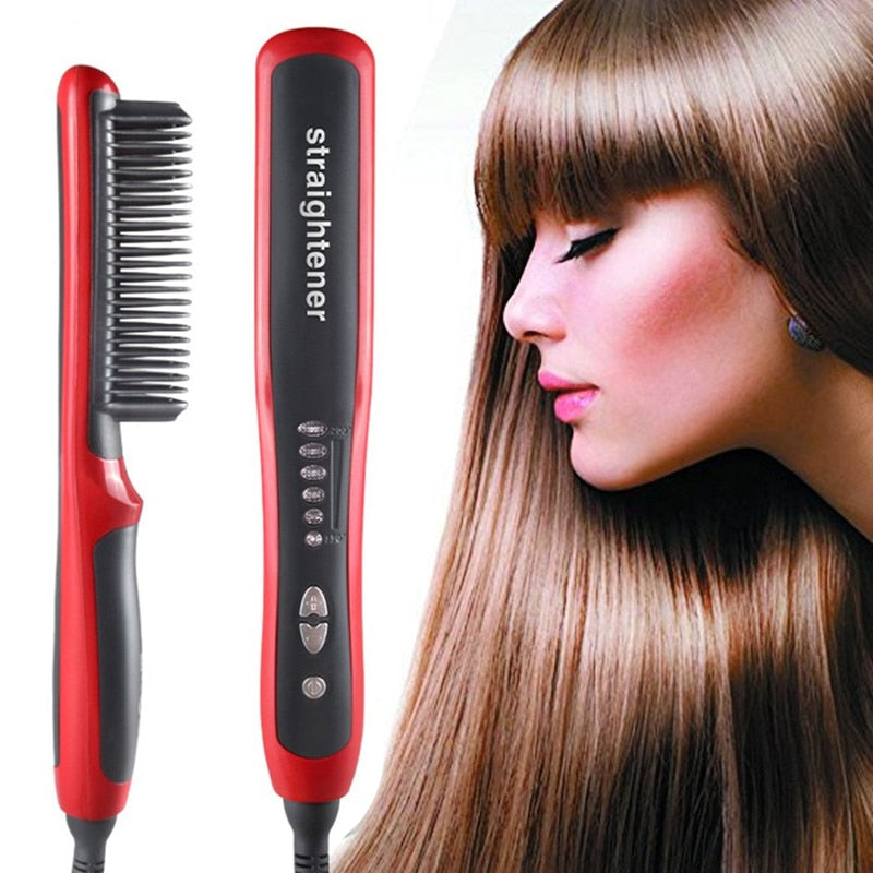 Ceramic Hair Straightener Flat Irons Straightening Brush Beard Straightener Hot Heating Comb Anti Scalding Men Beard Straightener