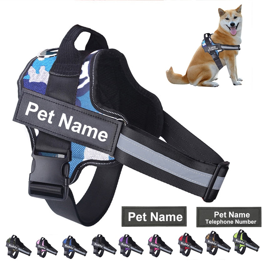 Dog Harness NO PULL Reflective Breathable Adjustable Pet Harness Vest with ID Custom Patch Outdoor Walking Dog Supplies