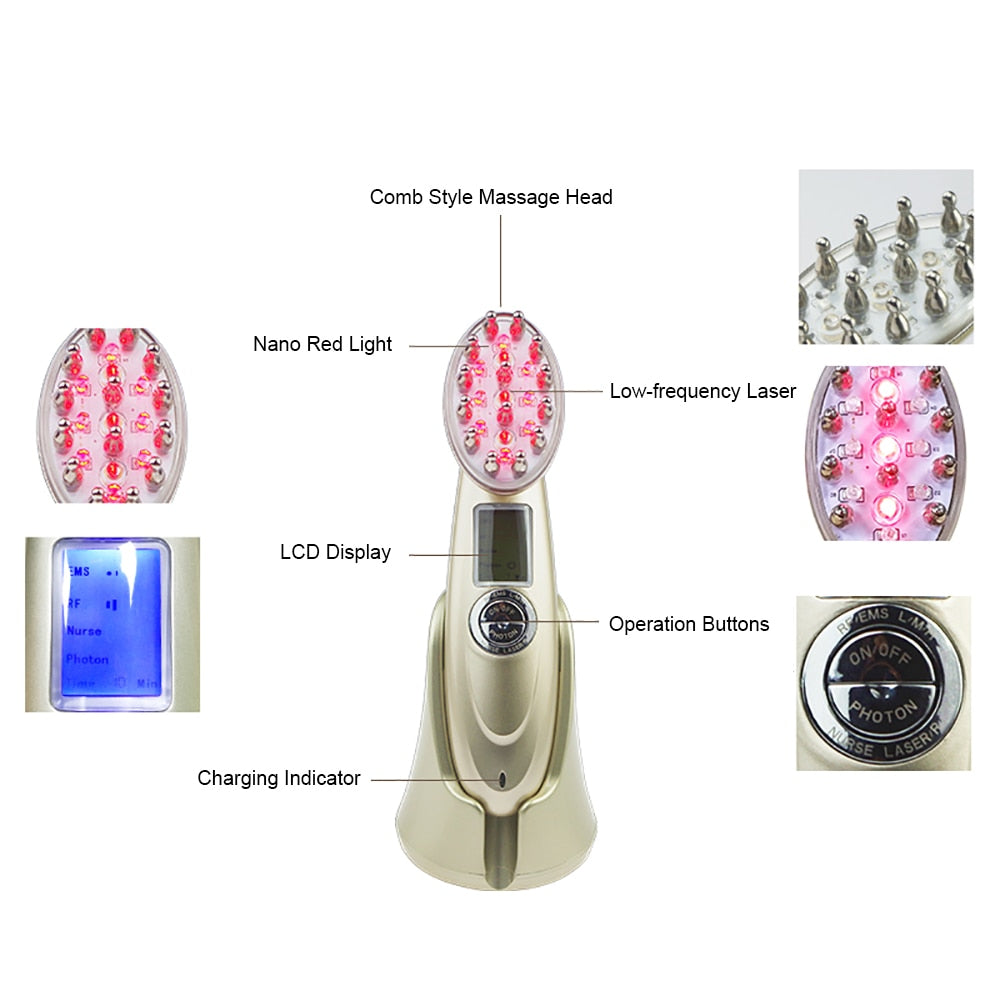Electric Laser Hair Growth Comb Infrared Massage Comb RF Nano Anti Hair Loss Brush Red Light EMS Vibration Massage Hair Brush
