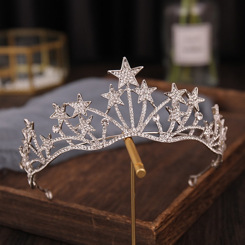 Bridal Stars Crown Headwear Luxury Rhinestones Inlaid Headband for Female Wedding Birthday Hair Accessories |Hair Jewelry|