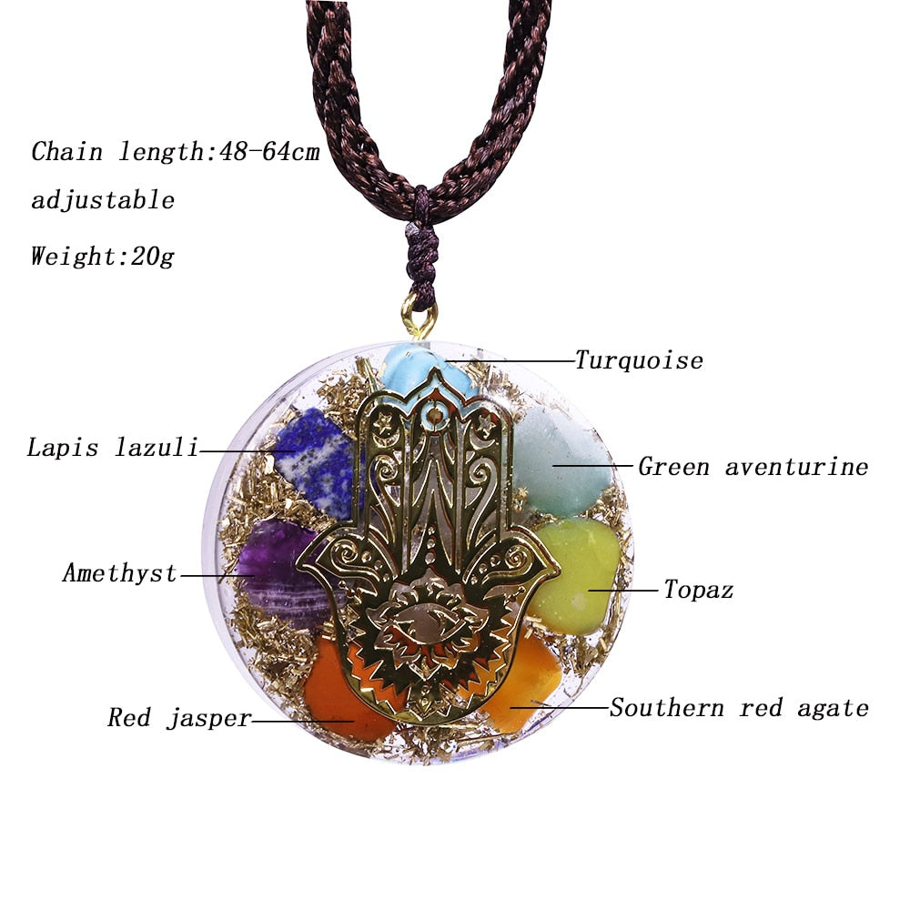 Hand Of Fatifa Orgonite Necklace Energy Stone Chakra Pendant Healing Reiki Yoga Meditation Jewelry Gift