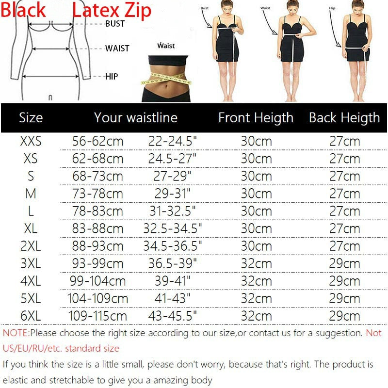 XXS 6XL Corset Body Shaper Latex Waist Trainer Cincher Zipper Underbust Weight Loss Slimming Shapewear Hourglass Belt Women Plus