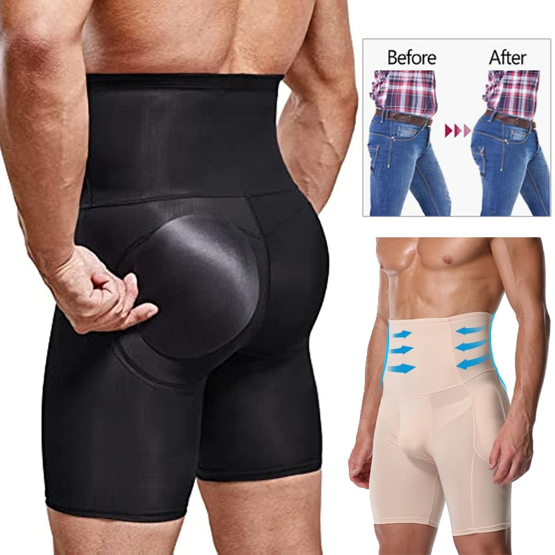 Men Tummy Control Shorts Shapewear High Waist Slimming Body Shaper Girdle Compression Padded Underwear Boxer Briefs| |