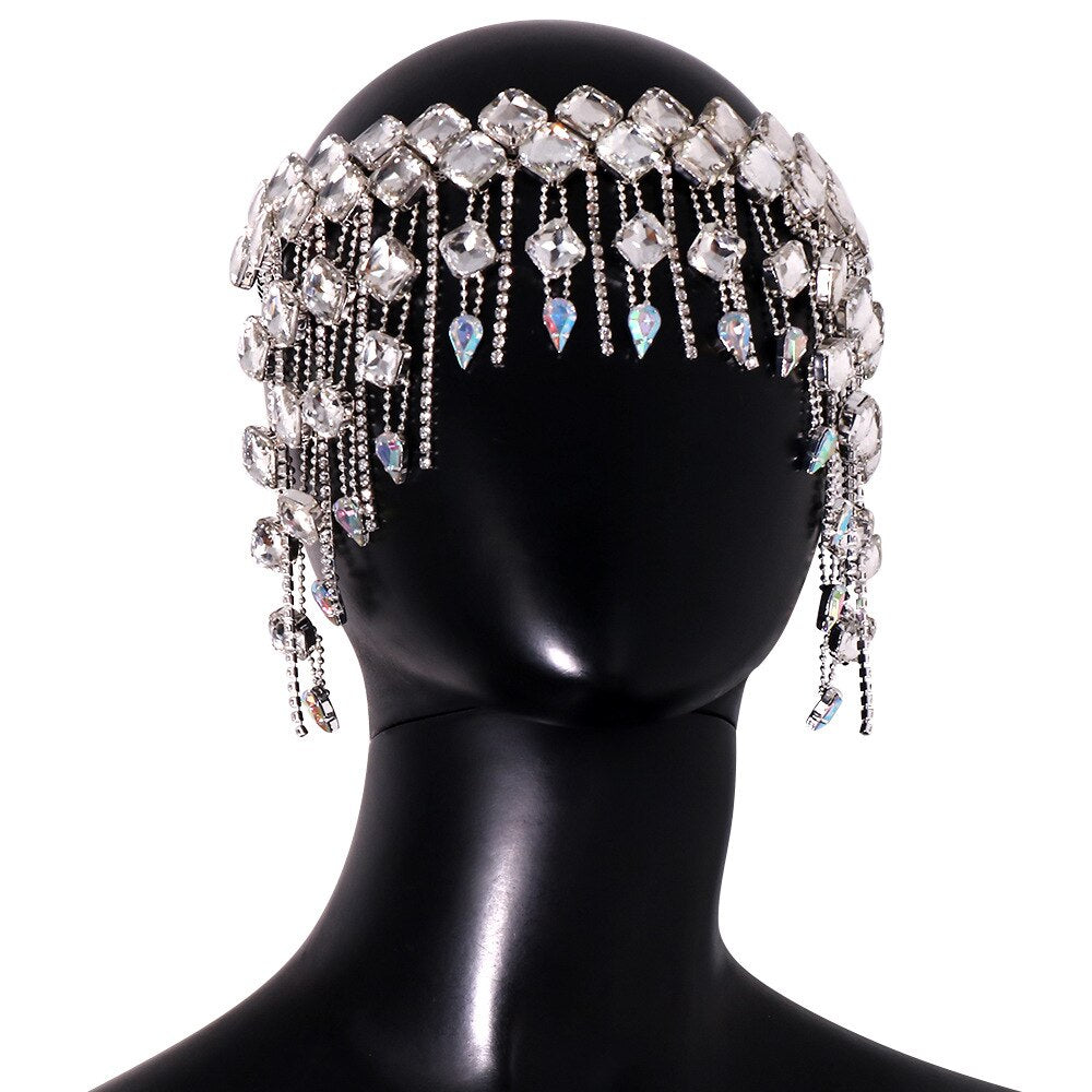 Crystal Hair Chain Flapper Cap Bridal Accessories Wedding Headpiece Rhinestone Forehead Head Band Party Jewelry| |