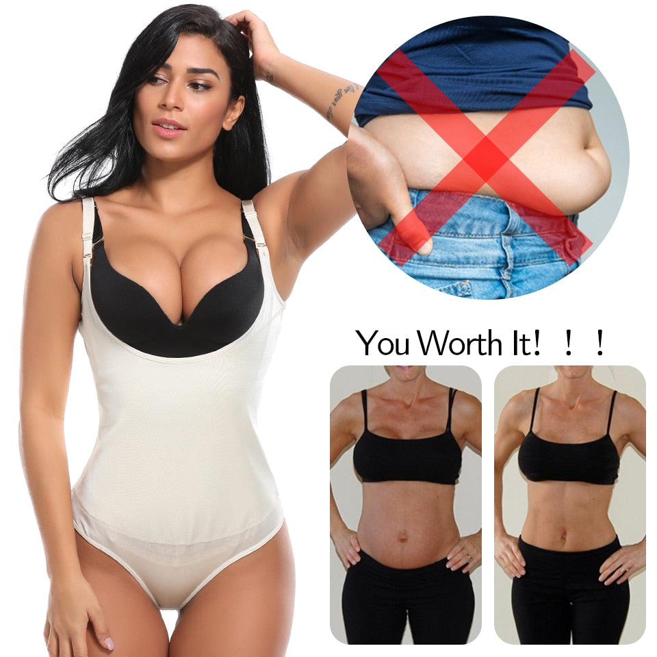 Women Shapewear Bodysuit Thong Body Shaper Slimming Underwear Weight Loss Fat Burner Tummy Control Bodybriefer Waist Cinchers