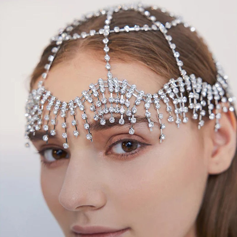 Boho Forehead Headpiece Tassel Full Rhinestones Tassel Bridal Head Chains Wavy AB Crystals Hair Pieces Accessories Hat| |