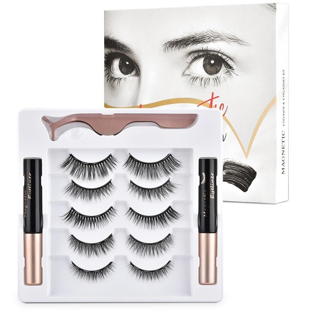 5 Pairs Magnetic Eyelashs Set Magnet Liquid Eyeliner & Magnetic Lashes Set Waterproof Long Lasting Eyelash Extension Makeup Tools False Eyelashes