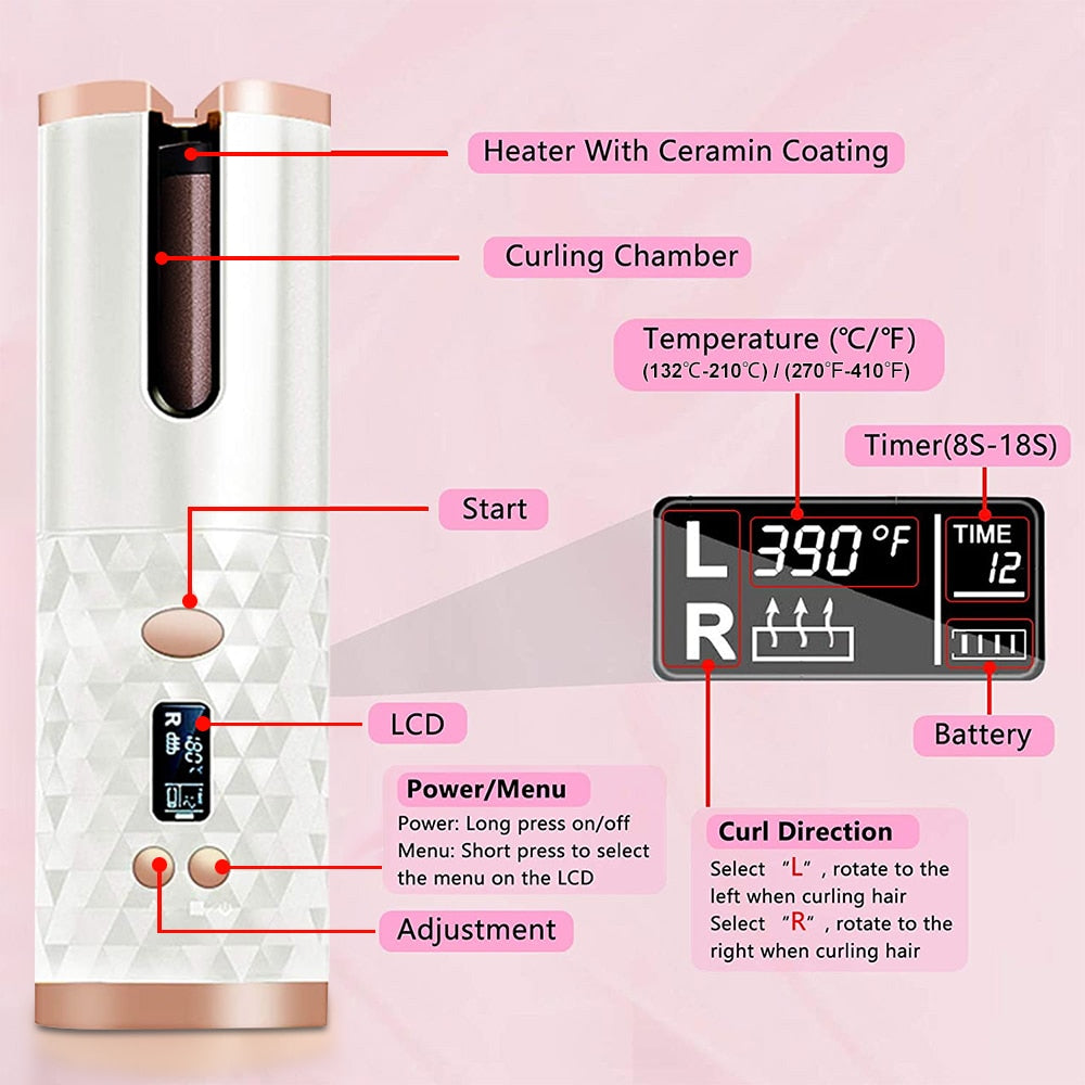 LCD Automatic Hair Curler Rotating Curling Iron Ceramic Professional Heating Hair Stick Portable Air Spin Curl For All Hair Type