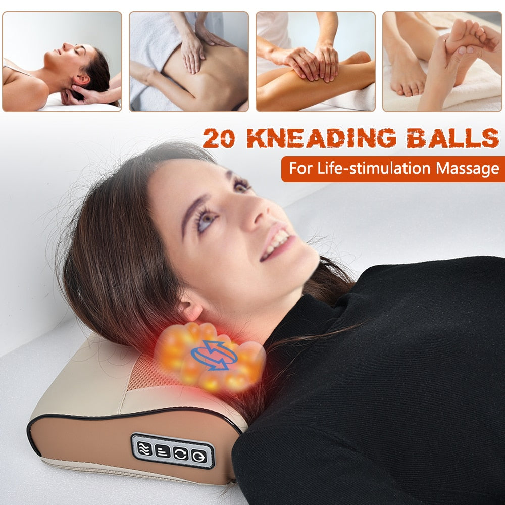 Electric Heating Massage Pillow Hands Free Shoulder Back Kneading Relaxation Pillow Trigger Point Therapy Cervical Neck Head