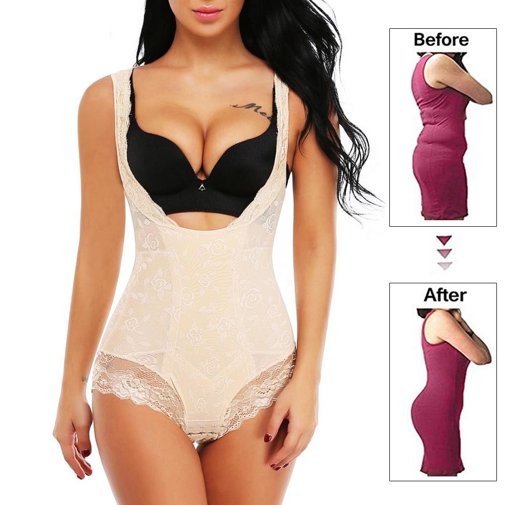 Lace Full Body Shaper Tummy Control Body Suit Waist Cincher Under Bust Shapewear Slimming Trainer Panties Girdle Corset