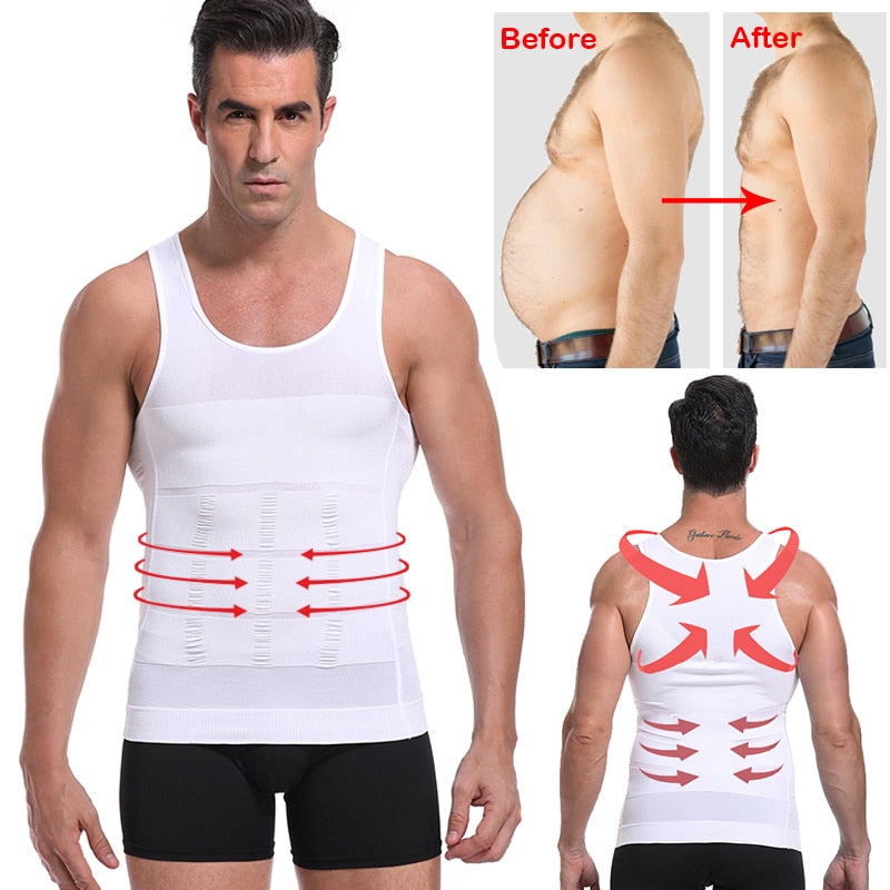 Be-in-shape Men Slimming Body Shaper Waist Trainer Vest Tummy Control Posture Shirt Back Correction Abdomen Tank Top Shaperwear - Shapers