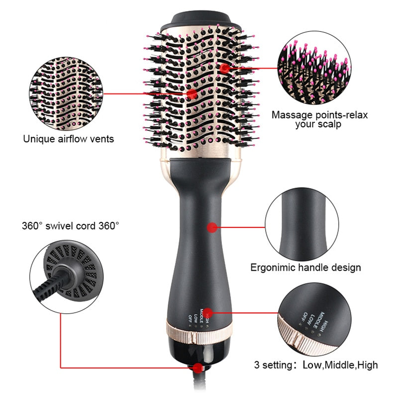 Professional Gold One Step Hair Dryer Brush Multifunctional Hair Styling Tools Hair Straightener and Curler Blowout Dryer