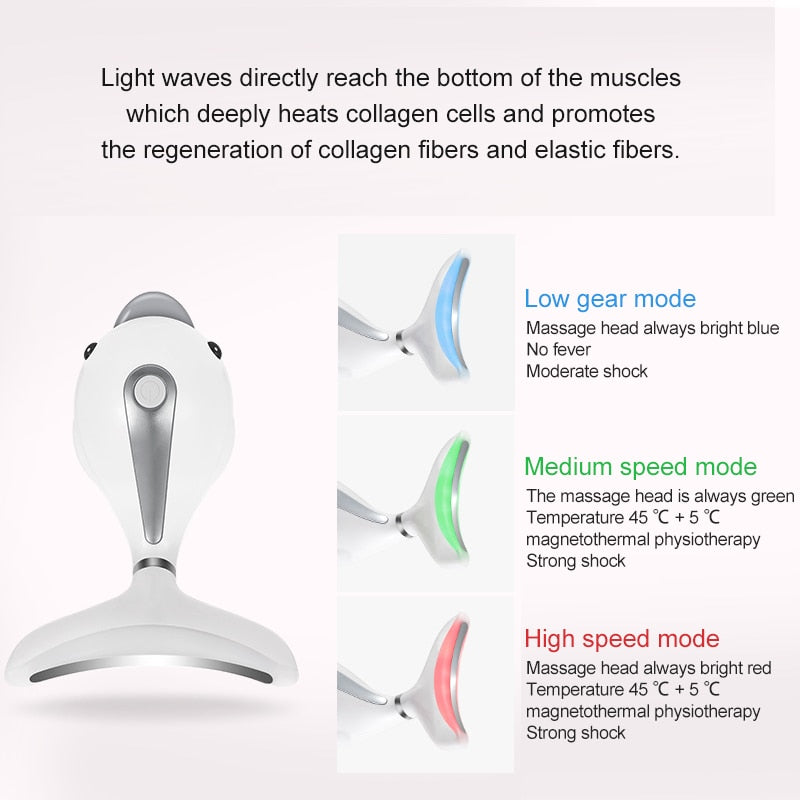 3 Colors Led Facial Neck Massager Photon Therapy Heating Face Neck Wrinkle Removal Machine Reduce Double Chin Skin Lift