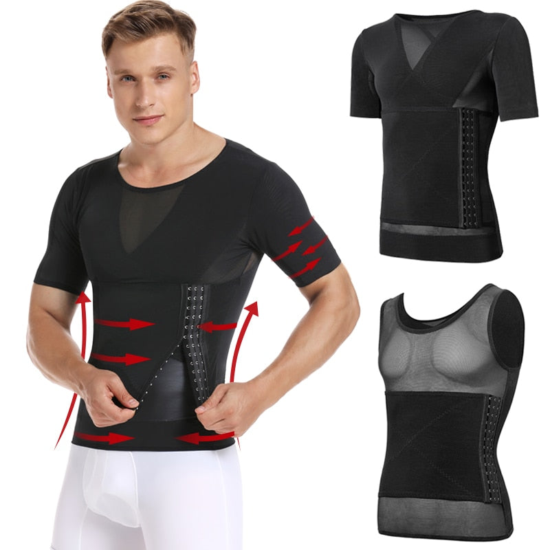 Men's Body Shaper Compression Shirts Abdomen Shapewear Tummy Slimming Sheath Gynecomastia Reducing Corset Waist Trainer Slim Tops