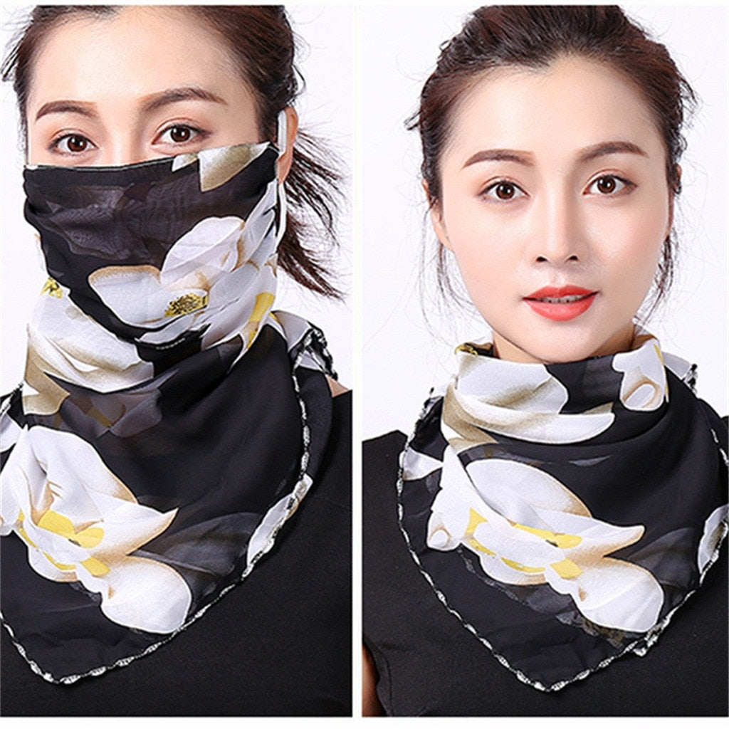 Women Floral Print Seamless Outdoor Cycling Motorcycle Face Windproof Mask Bandana Face Shield Warm Bicycle Magic Scarf
