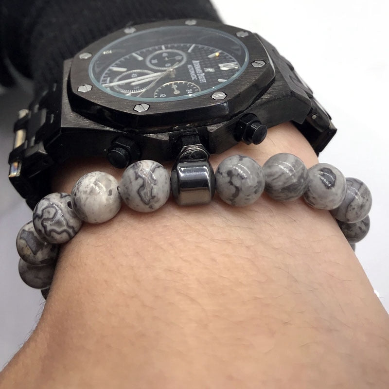 Pulsera Hombre Cylinder Hematite Bracelets For Men Classic Nature Stone Beads Bracelets & Bangles Homme Yoga Jewelry