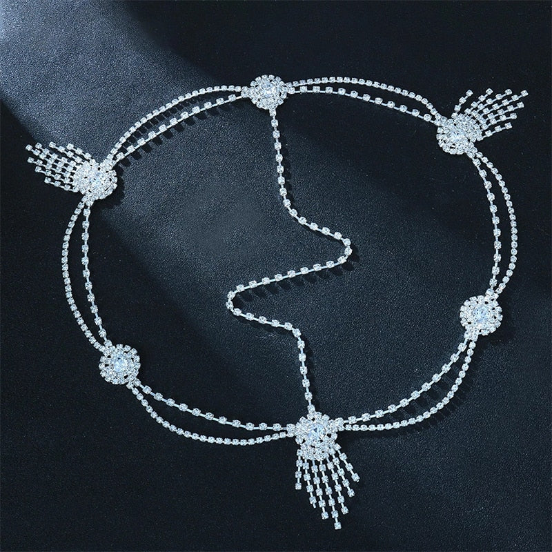 Vintage Tassel Rhinestone Forehead Chain Luxury Bridal Headpiece Wedding Headband Accessories Boho Party Jewelry Gifts| |