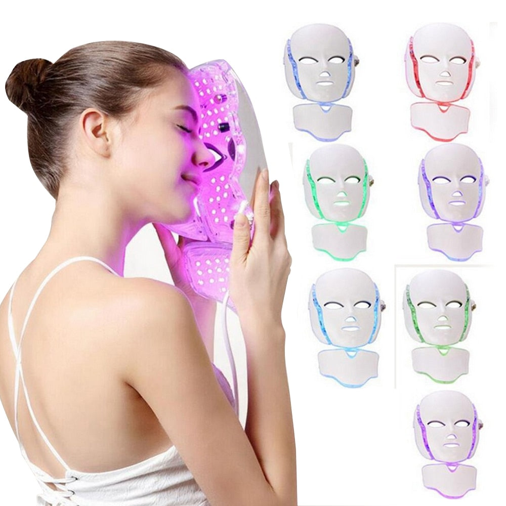 7 Color LED Mask Facial & Neck Photon Therapy Skin Rejuvenation Anti Acne Wrinkle Removal Tighten Pores Beauty Salon Skin Care