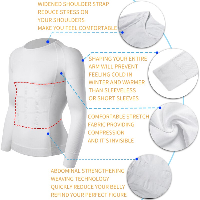 Men Body Shaper Slimming Shapewear Waist Trainer Belly Shapers Reductive Strip Compression Shirt Abdomen Slim Corset Sleeve Top|Shapers|