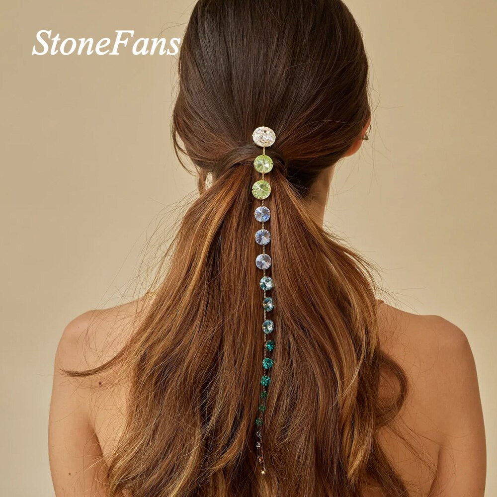 Fashion Colored Braid Hair Comb Chain Accessory for Women Wedding Rhinestone Hair Pins Long Headband Wholesale Jewelry| |