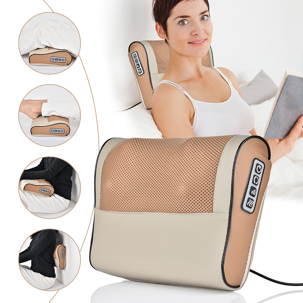 Electric Heating Massage Pillow Hands Free Shoulder Back Kneading Relaxation Pillow Trigger Point Therapy Cervical Neck Head