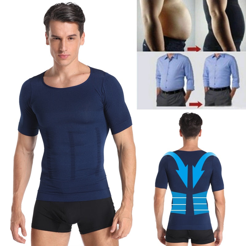 Men Body Toning T-shirt Slimming Body Shaper Posture Shirt Belly Control Gynecomastia Vest Compression Man Tummy Corset - Shapers